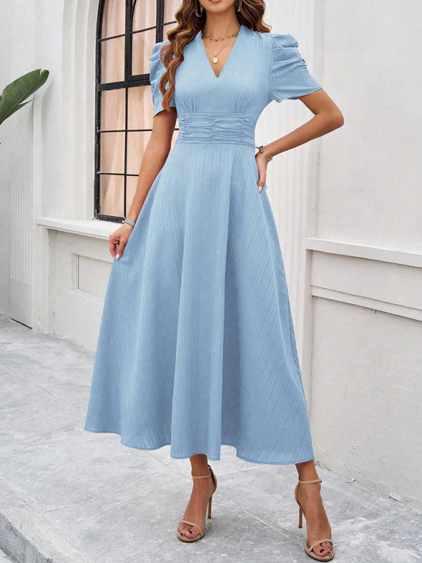 Emi – Abito Midi A-Line con Maniche a Palloncino per Donna Blu chiaro