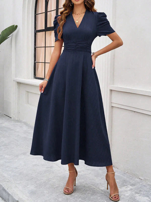 Emi – Abito Midi A-Line con Maniche a Palloncino per Donna Blu navy