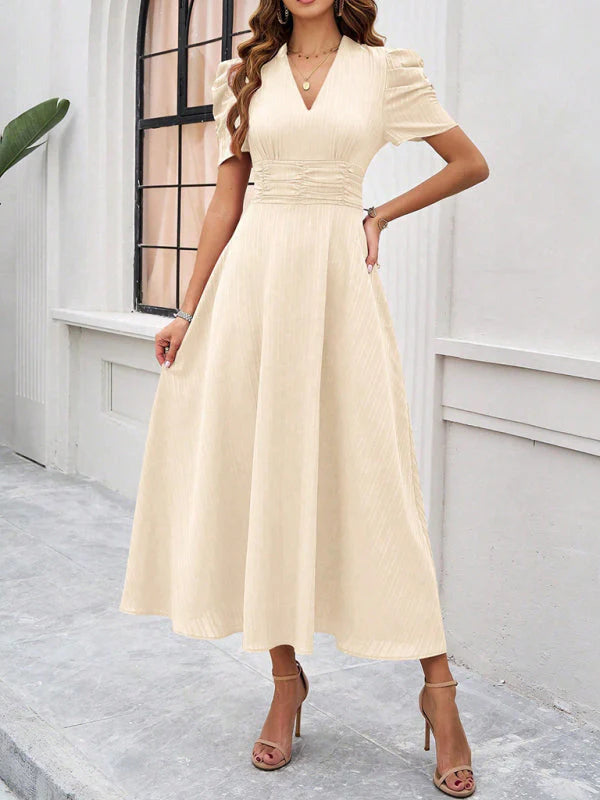Emi – Abito Midi A-Line con Maniche a Palloncino per Donna Cachi