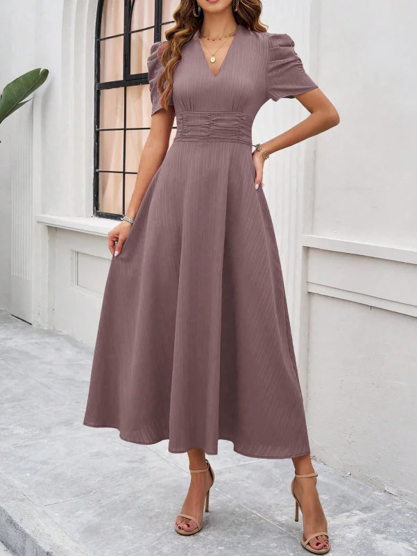 Emi – Abito Midi A-Line con Maniche a Palloncino per Donna Marrone
