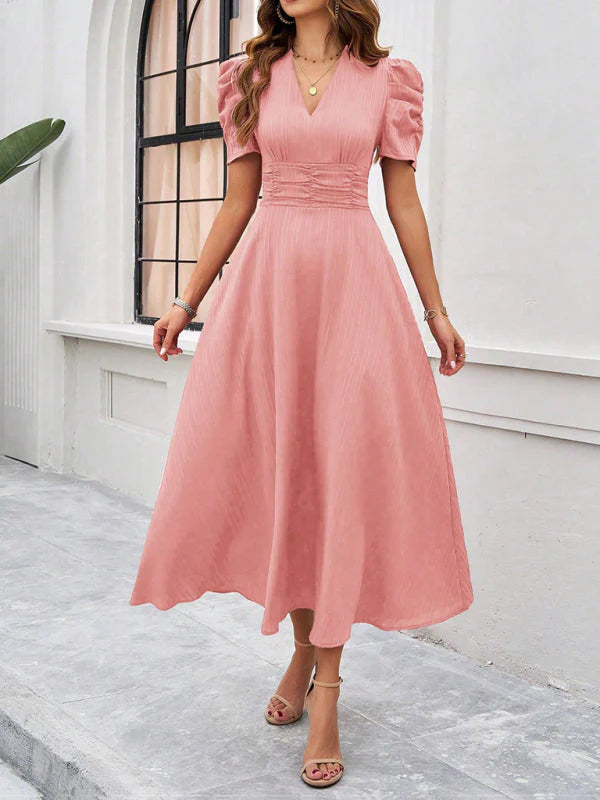 Emi – Abito Midi A-Line con Maniche a Palloncino per Donna Rosa