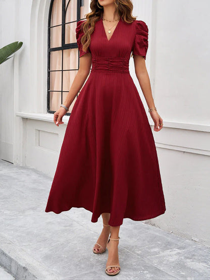 Emi – Abito Midi A-Line con Maniche a Palloncino per Donna Rosso