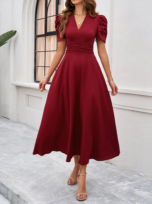 Emi – Abito Midi A-Line con Maniche a Palloncino per Donna Rosso