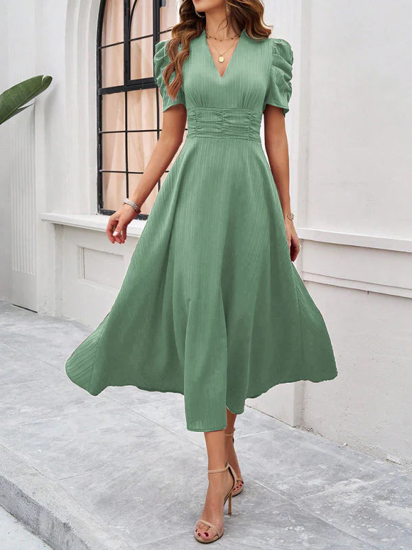 Emi – Abito Midi A-Line con Maniche a Palloncino per Donna Verde