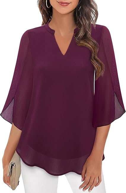 Emma – Blusa Traspirante con Maniche Svasate per Donna Borgogna