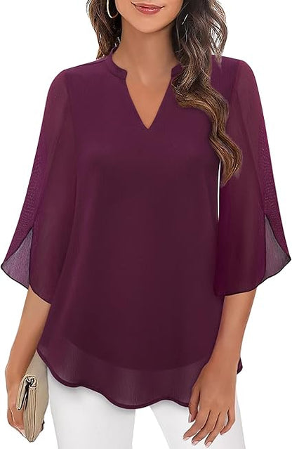 Emma – Blusa Traspirante con Maniche Svasate per Donna Borgogna