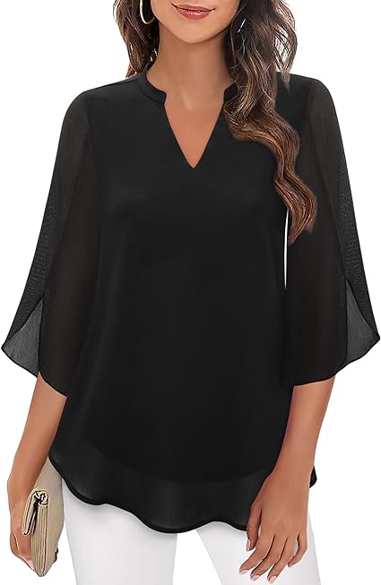 Emma – Blusa Traspirante con Maniche Svasate per Donna Nero