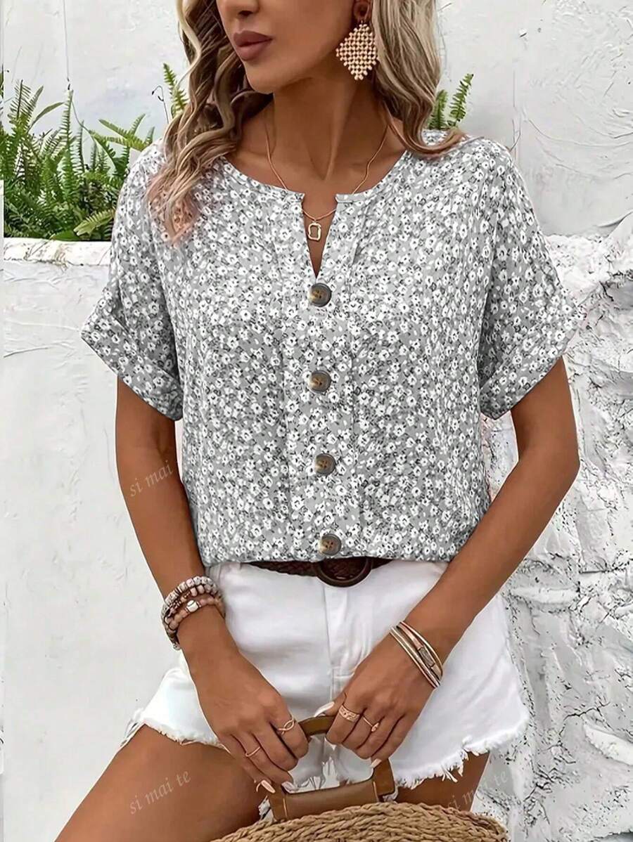 Emma – Camicetta Donna Taglie Forti con Stampa Fiorata Ditsy
