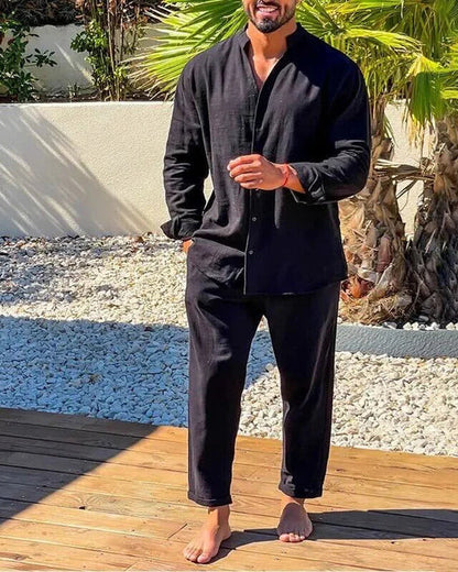 Cosimo – Completo Coordinato Con Camicia Collo Alla Coreana E Pantaloni