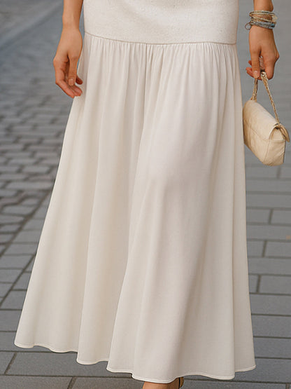 Ernestina - Pearl Button Vest And Maxi Skirt Two-Piece Set Bianco