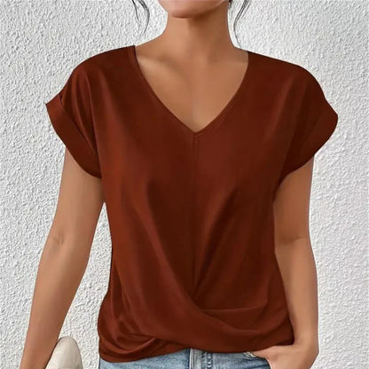 Evelina - Blusa con Scollo a V per Donna Marrone Rosso