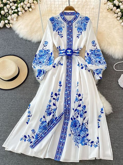 Ezia – Abito Lungo Floreale con Cintura per Donna Blu 3