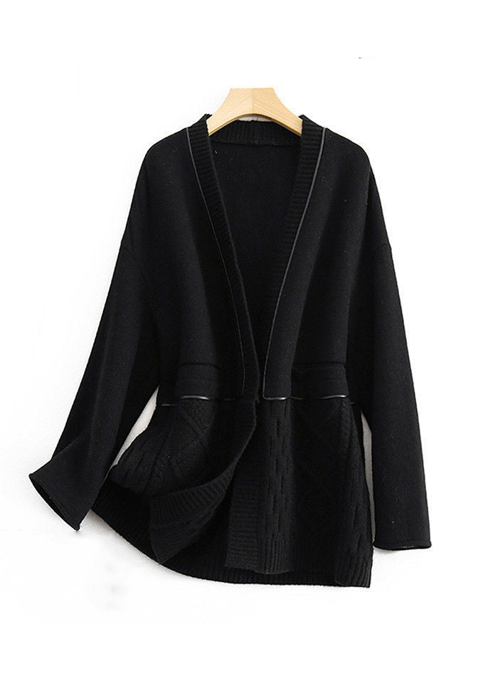Ignazia - Cappotto Donna Nero Scollo V Patchwork