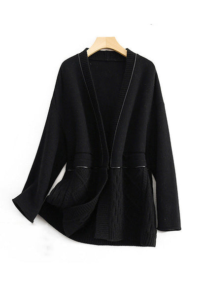 Ignazia - Cappotto Donna Nero Scollo V Patchwork