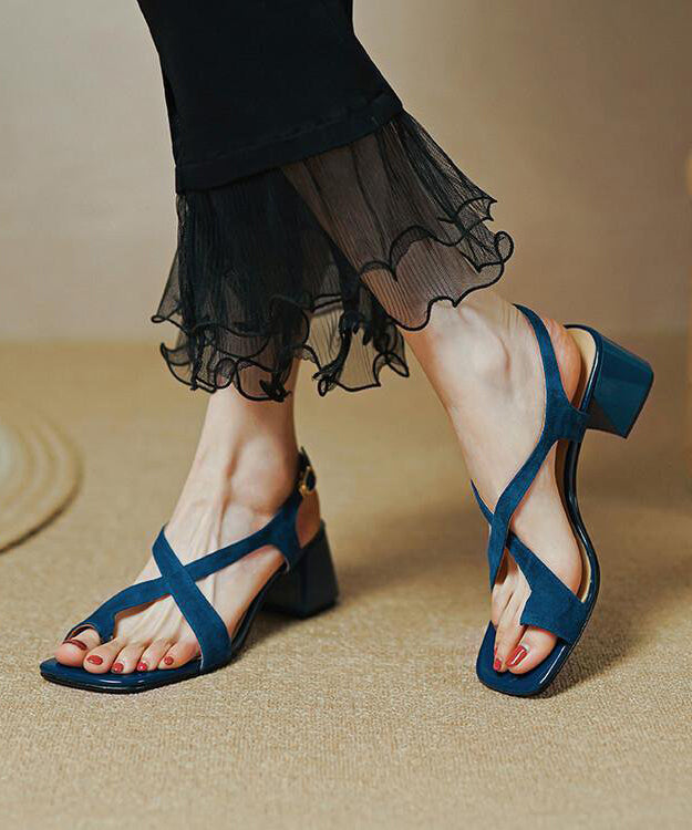 Masita – Sandali Chunky in Vera Pelle Blu con Cinturino Incrociato Splicing