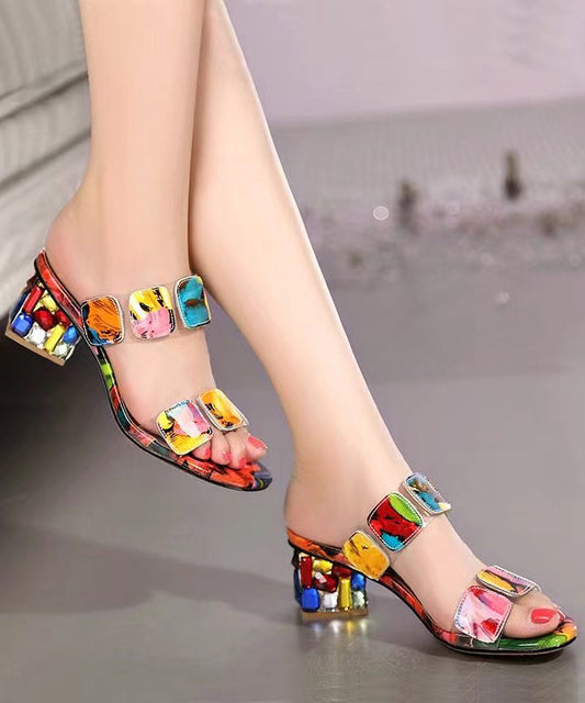 Massinda – Sandali Slide con Tacco Chunky Multicolore Splicing Punta Aperta