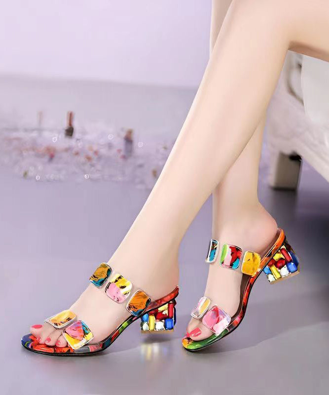 Massinda – Sandali Slide con Tacco Chunky Multicolore Splicing Punta Aperta