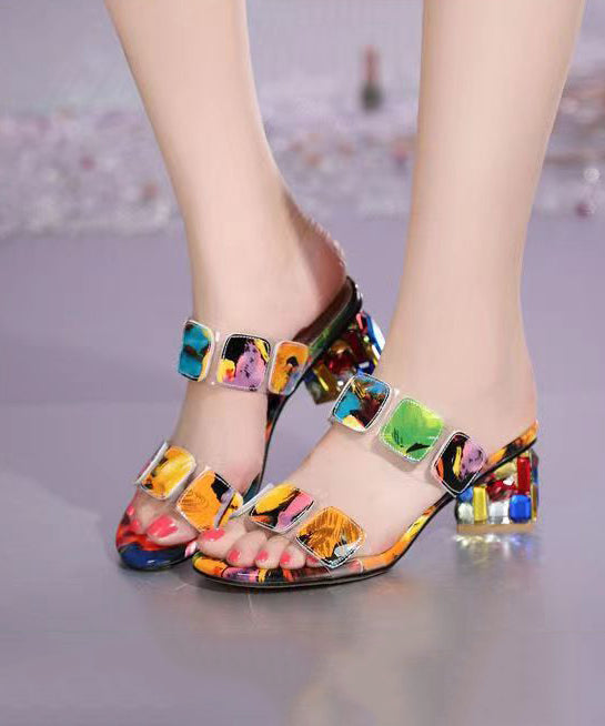 Massinda – Sandali Slide con Tacco Chunky Multicolore Splicing Punta Aperta