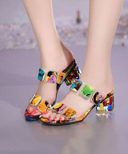 Massinda – Sandali Slide con Tacco Chunky Multicolore Splicing Punta Aperta