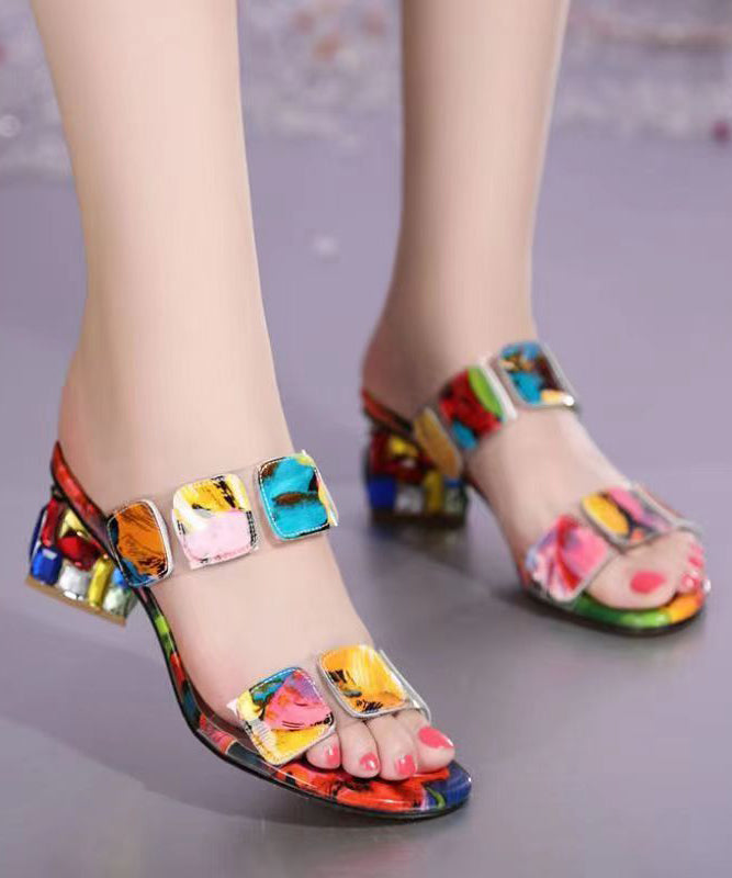 Massinda – Sandali Slide con Tacco Chunky Multicolore Splicing Punta Aperta
