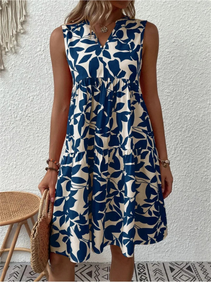 Faustina – Abito Smanicato Midi con Scollo a V e Vestibilità Comoda Blu