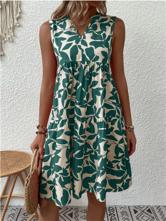 Faustina – Abito Smanicato Midi con Scollo a V e Vestibilità Comoda Verde
