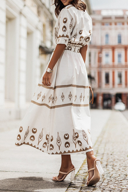 Federica – Vestito Vintage in Cotone con Cintura per Donna Bianco