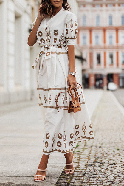Federica – Vestito Vintage in Cotone con Cintura per Donna Bianco