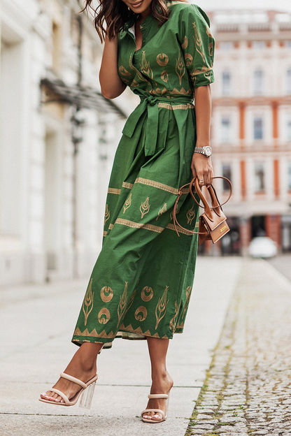 Federica – Vestito Vintage in Cotone con Cintura per Donna Verde