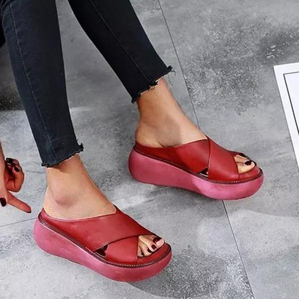 Fedora - Sandali Donna in Pelle Comfort Casual Rosso