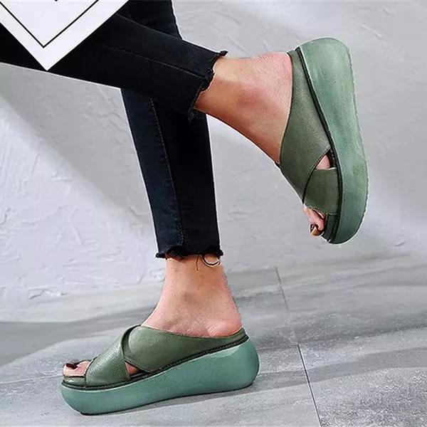 Fedora - Sandali Donna in Pelle Comfort Casual Verde