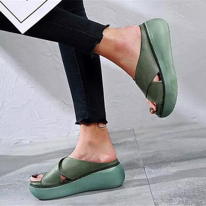 Fedora - Sandali Donna in Pelle Comfort Casual Verde