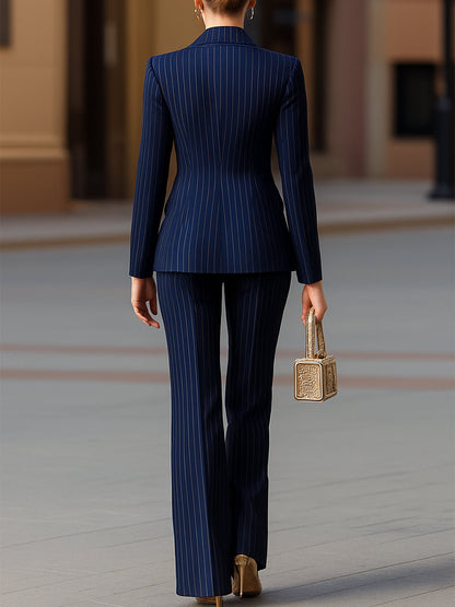 Fiorella - Elegantes Marineblaues Nadelstreifen-Doppelreihiges Anzug-Set Blu navy