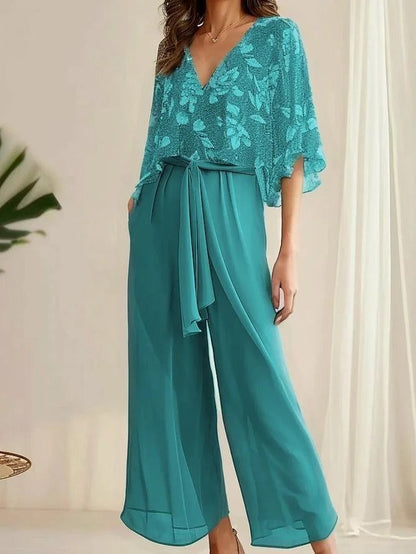 Fortunata – Completo Due Pezzi con Blusa e Pantaloni a Gamba Larga Blu