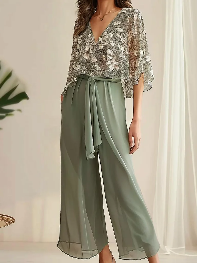 Fortunata – Completo Due Pezzi con Blusa e Pantaloni a Gamba Larga Verde