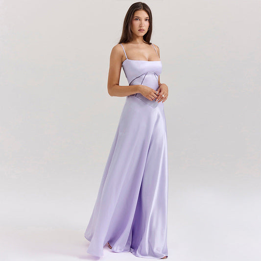 Francesca – Abito da Sera in Raso Lucido con Vita Cut-Out Viola chiaro
