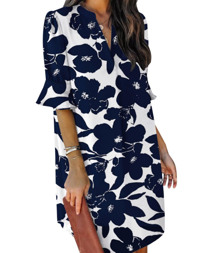Beatrice – Vestito Casual Con Scollo A V, Volant E Fantasia Floreale