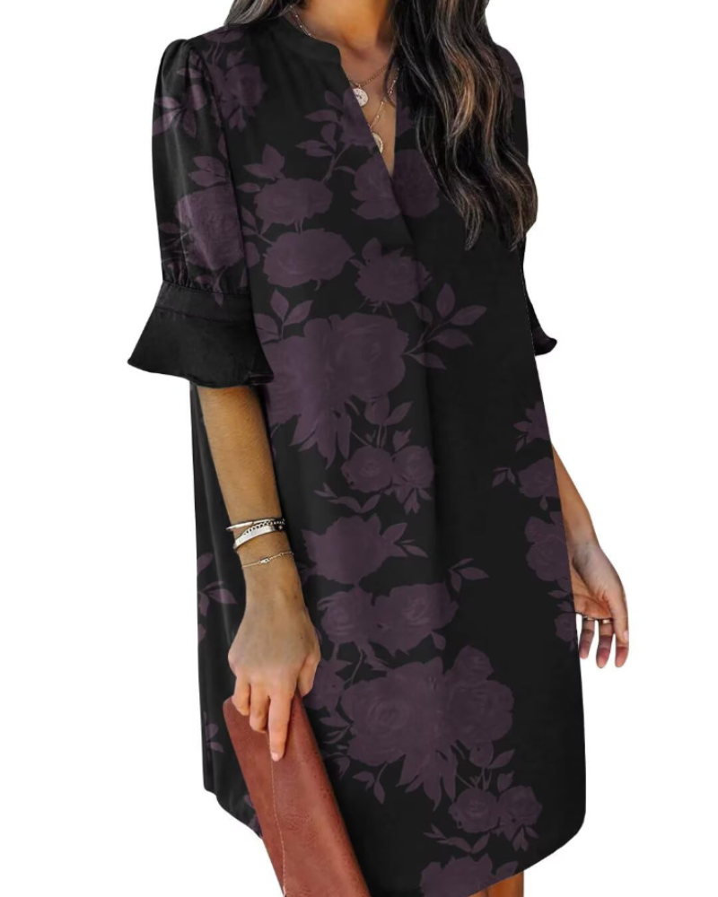 Beatrice – Vestito Casual Con Scollo A V, Volant E Fantasia Floreale