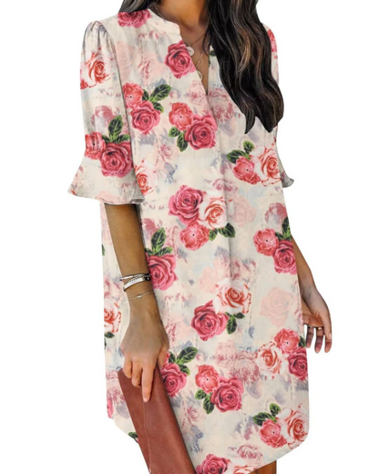 Beatrice – Vestito Casual Con Scollo A V, Volant E Fantasia Floreale
