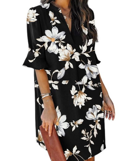 Beatrice – Vestito Casual Con Scollo A V, Volant E Fantasia Floreale