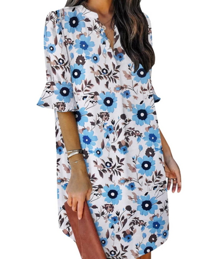 Beatrice – Vestito Casual Con Scollo A V, Volant E Fantasia Floreale