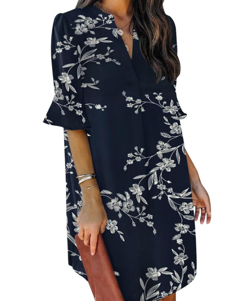 Beatrice – Vestito Casual Con Scollo A V, Volant E Fantasia Floreale