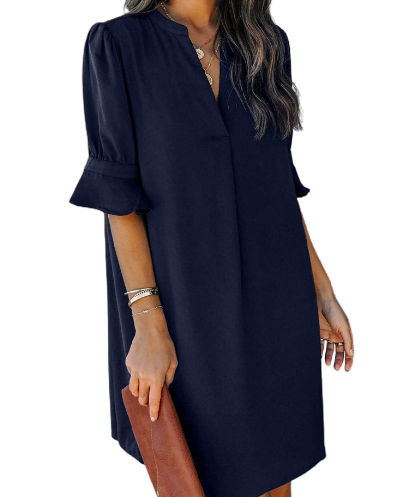 Beatrice – Vestito Casual Con Scollo A V, Volant E Fantasia Floreale