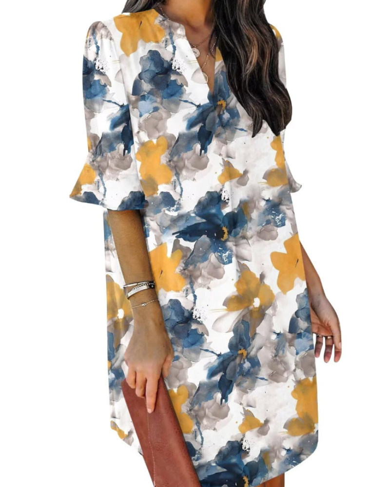 Beatrice – Vestito Casual Con Scollo A V, Volant E Fantasia Floreale