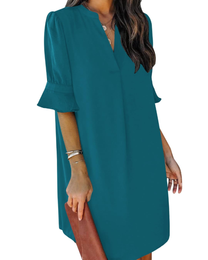 Beatrice – Vestito Casual Con Scollo A V, Volant E Fantasia Floreale