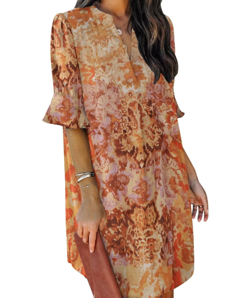 Beatrice – Vestito Casual Con Scollo A V, Volant E Fantasia Floreale
