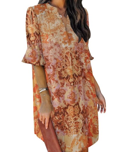 Beatrice – Vestito Casual Con Scollo A V, Volant E Fantasia Floreale