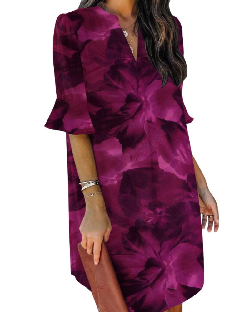 Beatrice – Vestito Casual Con Scollo A V, Volant E Fantasia Floreale