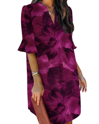 Beatrice – Vestito Casual Con Scollo A V, Volant E Fantasia Floreale