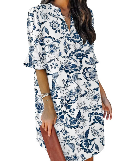 Beatrice – Vestito Casual Con Scollo A V, Volant E Fantasia Floreale